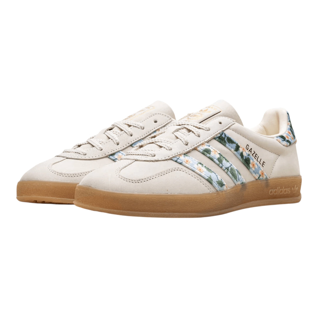 Gazelle Beige Blue Floral Stripe