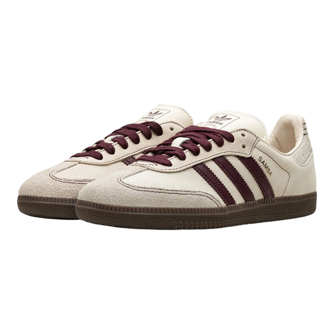 Samba Natural Brushed Leather Cream /Maroon Stripe