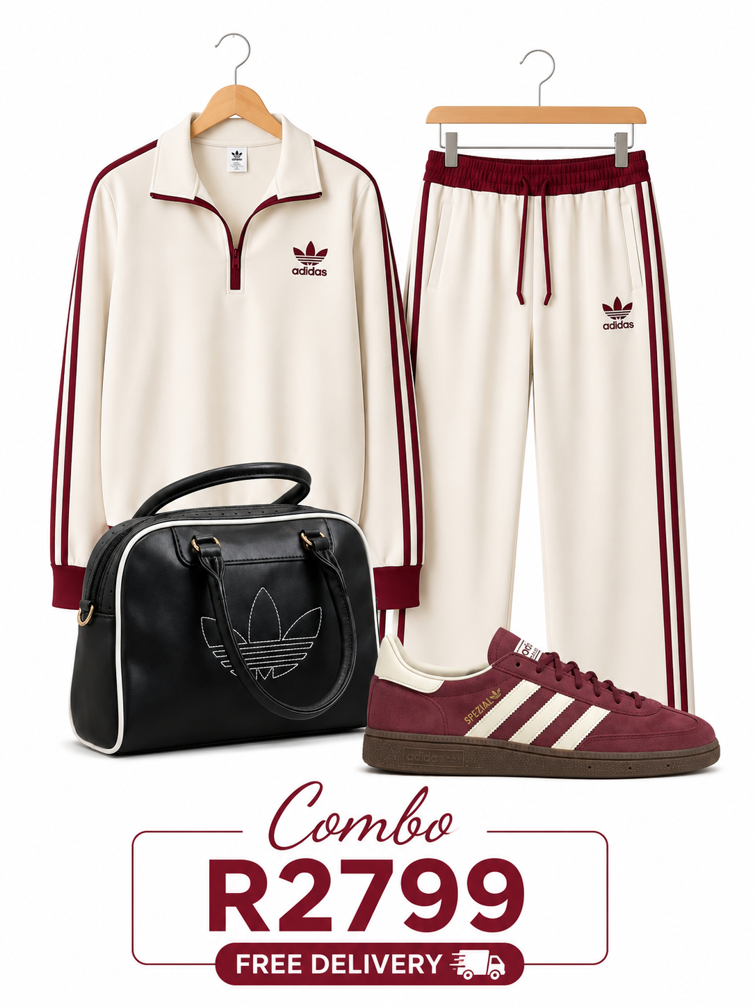 Adidas Cream Maroon Tracksuit Combo